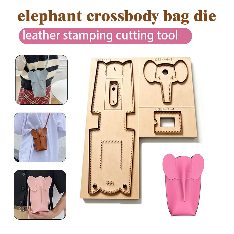 C324 DIY Leathercraft Elephant Crossbody Bag Cutting Mold Handmade Small Phone Pouch Craftsmanship Tool for Leather Processing