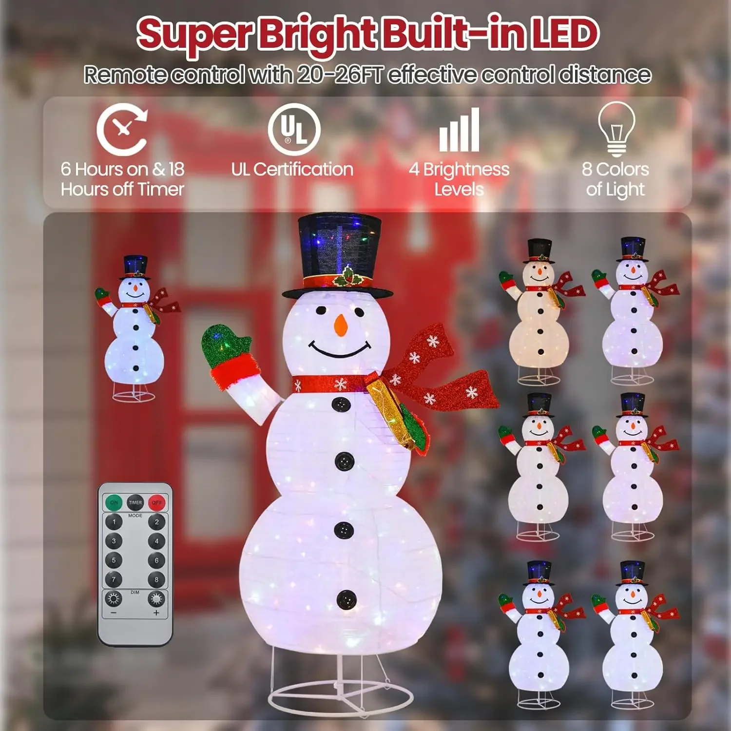 6FT Lighted Christmas Snowman, Christmas Pre-lit Yard Decoration with 8 Lighting Modes & 4 Brightness