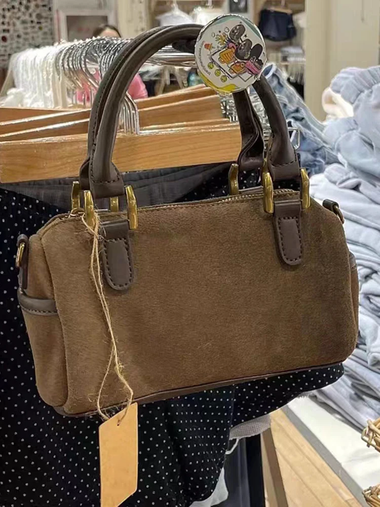 Bolsos de hombro de retales de PU Vintage para mujer, bolsos de mensajero de ante de imitación informales a la moda, bolsos sencillos de textura femenina 2023