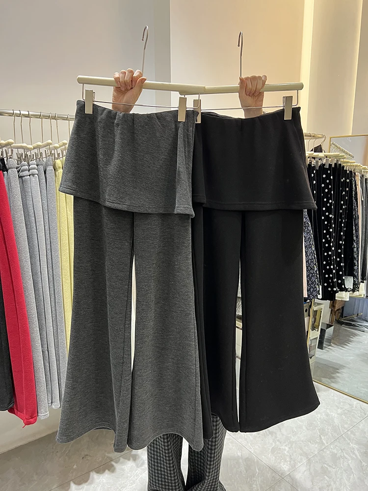 

Брюки женские прямые, расклешенные, с высокой талией, имитация двухслойности, весенние, повседневные, больших размеров