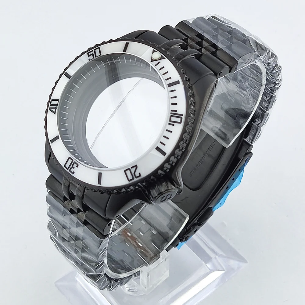 41 مللي متر حافظة NH35 حافظة سوداء SKX007 حافظة من زجاج الياقوت مقاومة للماء مناسبة لعلبة 28.5 مللي متر حافظة ساعة رجالية فاخرة