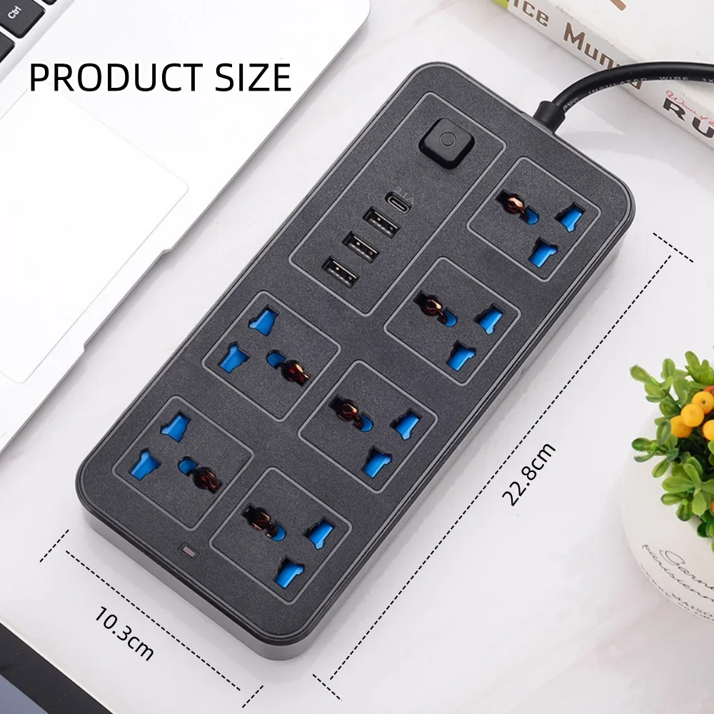 Power Multi Tap Universal Plug EU US UK Outlet Power Strip with 1.8m Extension Cord AC Type C USB Port Charge Electrical Socket