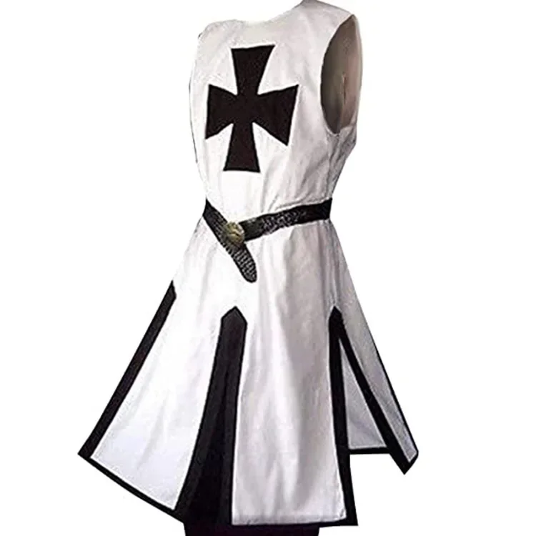 Halloween Costume Knights Templar Clothes Medieval Waist Slit Splicing Men\'s Tops Stage Costumes