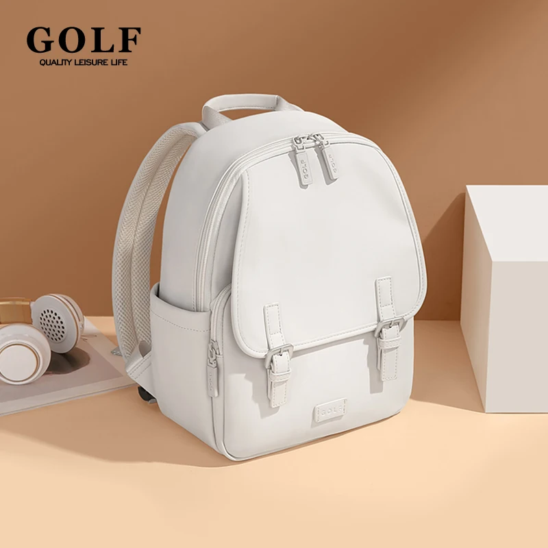 Mochila de golfe de couro vintage feminina pequena mochila preta multi bolsos mochila branca bolsa à prova dwaterproof água fivela senhoras sacos traseiros