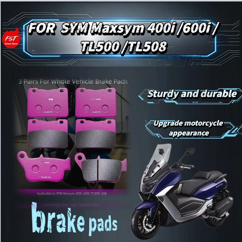 Plaquettes de frein en céramique pour SYM Maxsym400i/600i/TL500/508, isolation 4 couches, 650 ° Freinage stable par ablation de freinage pour les longues balades