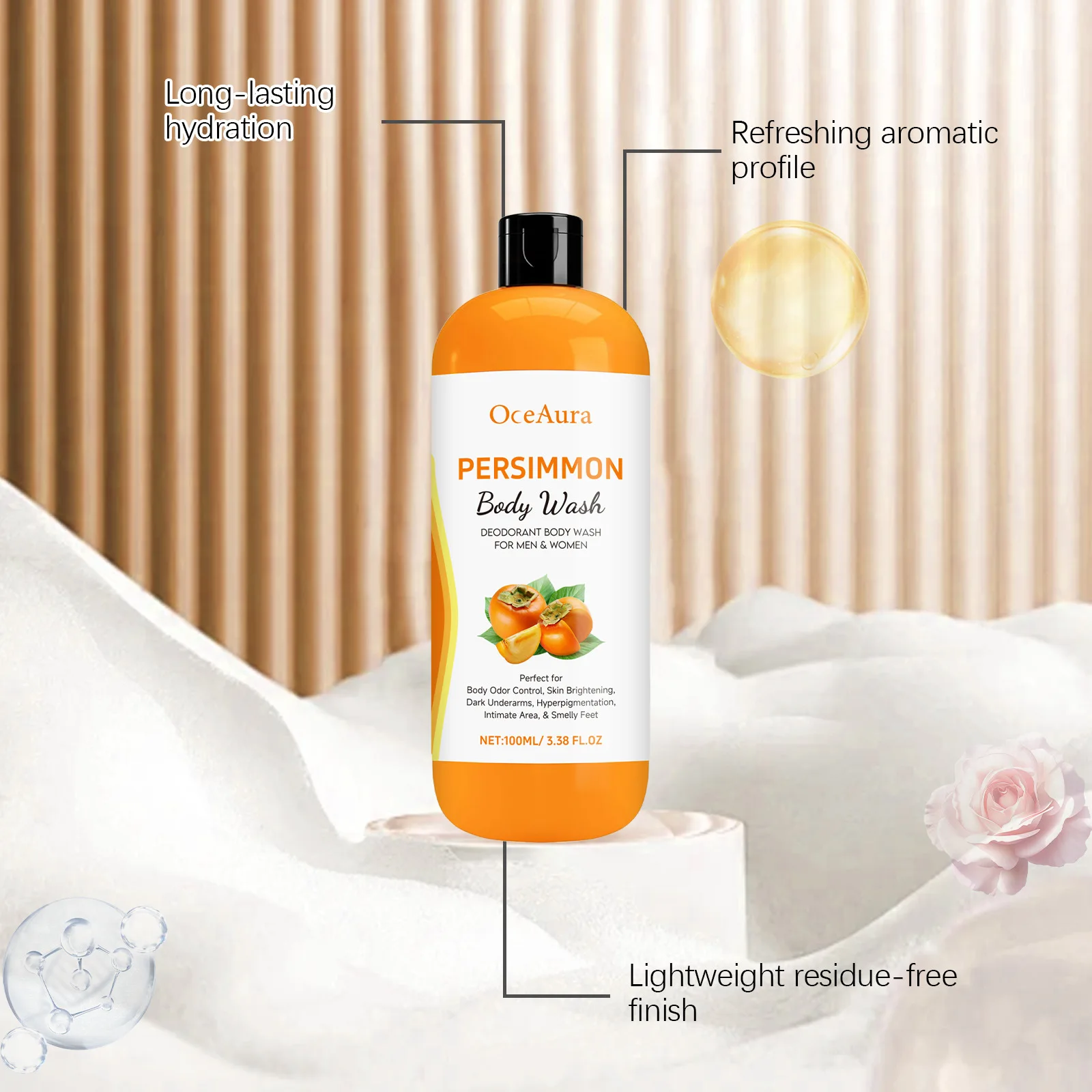 OCEAURA Persimmon Body Nourish Shower Gel Improve Roughness Exfoliate Oil Control Deodorize Firm Skin Body Moisturize Shower Gel