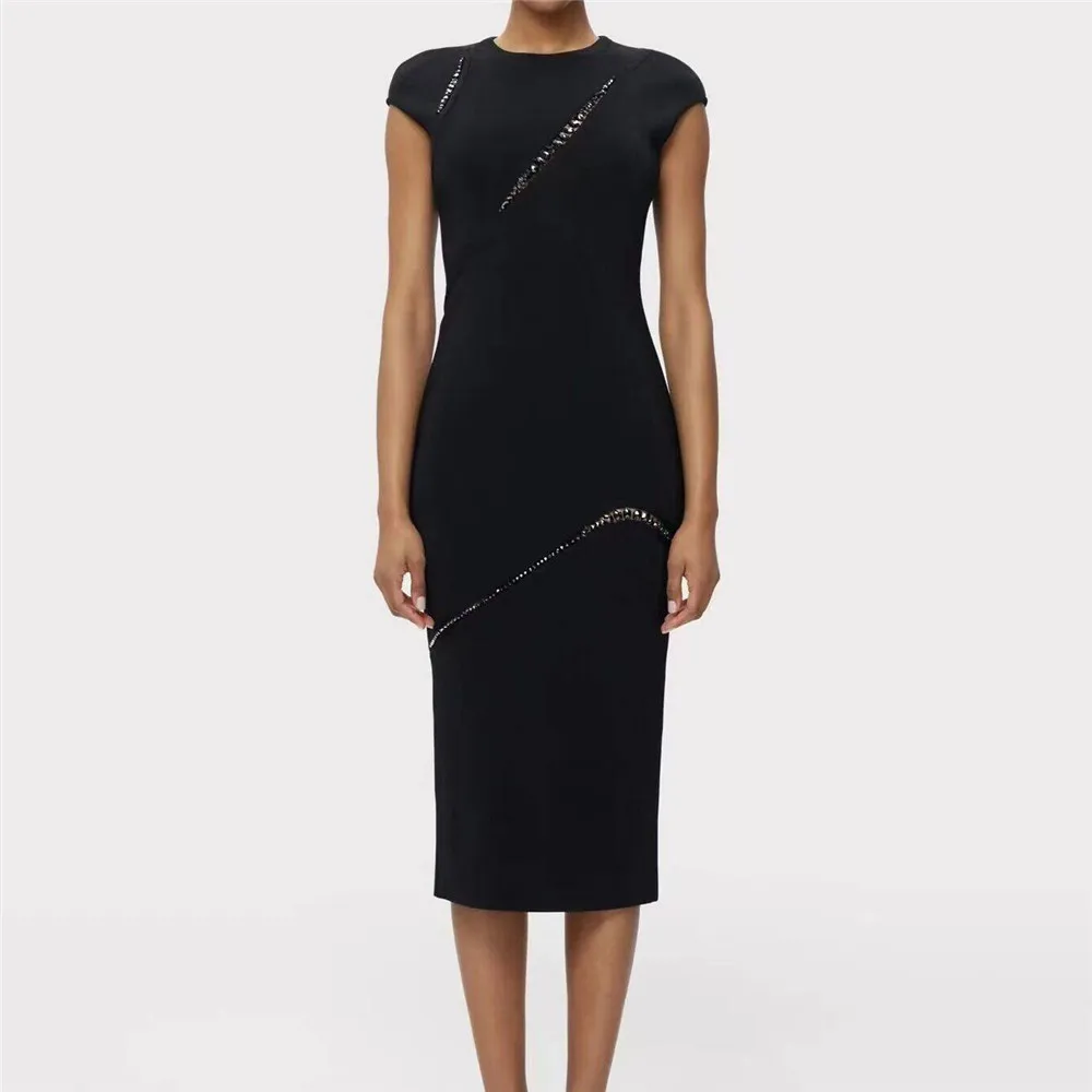 

Black Color Women Sleeveless Sexy Shinning Crystal Bodycon Long Bandage Dress Elegant Evening Party Birthday Cocktail Outfit