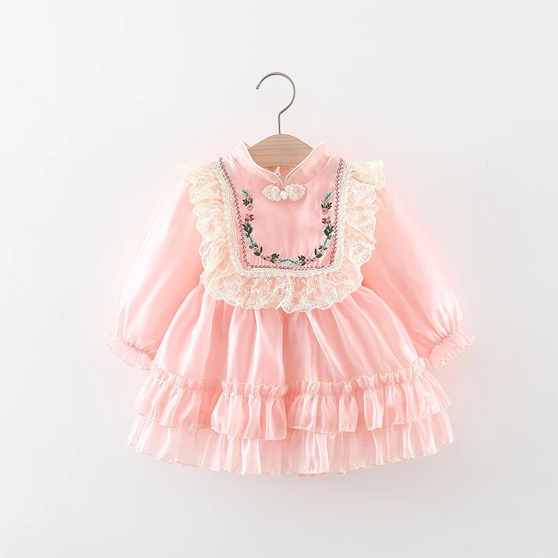 Herbst Winter Baby Mädchen Gericht Kleider Langarm Kinder kleidung Spitze europäischen und amerikanischen Stil Kinder kostüm 0 bis 3 Jahre – Detail 1