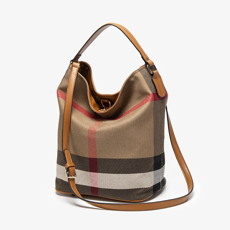 1 Plaid Bucket Bag, Vintage And Durable, For Daily Storage, Suitable For Commuting And Shopping, A Practical Gift