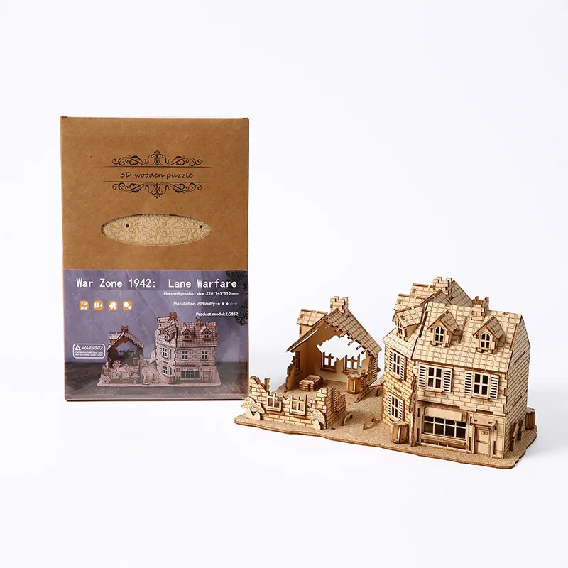 DIY 3D Puzzle Wooden Miniature Building Kit War Zone 1942 Lane Warfare House Jigsaw Puzzle Toys for Children Birthday Gifts