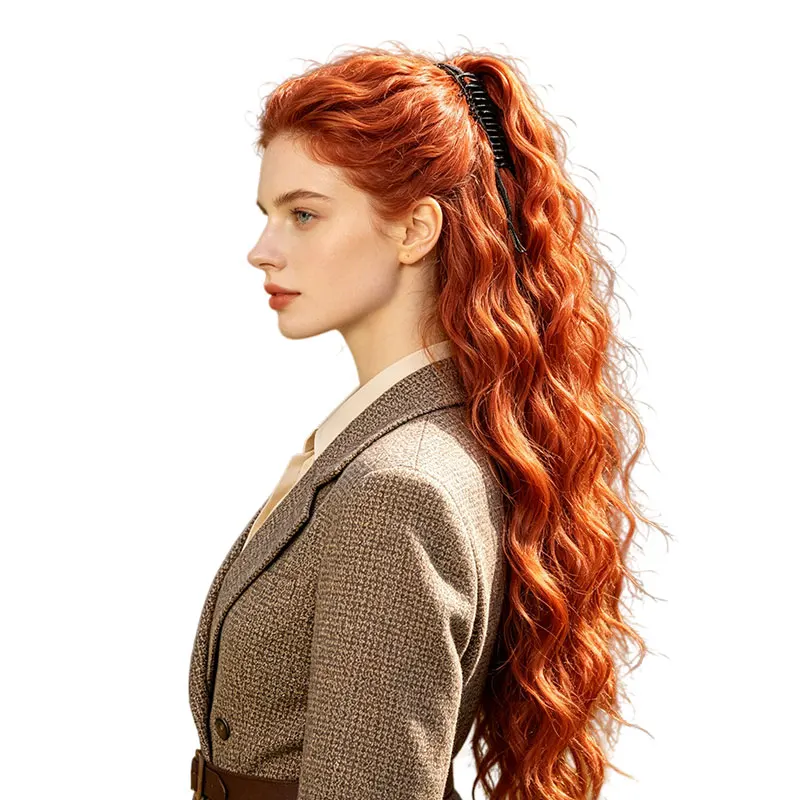 26inch Clip-On Ponytail Wig, Long Deep Wave Ponytail Extensions, Synthetic High-Temperature Fiber Wig for Women, Suitable for Daily Use, Parties, Photography, Makeup, and Gifts