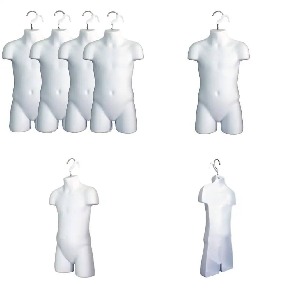 

White Child Torso Dress Forms, 4-Piece Set, Hollow Back, Stackable with Hanging Hook for T-Shirt Displays and Countertop Use