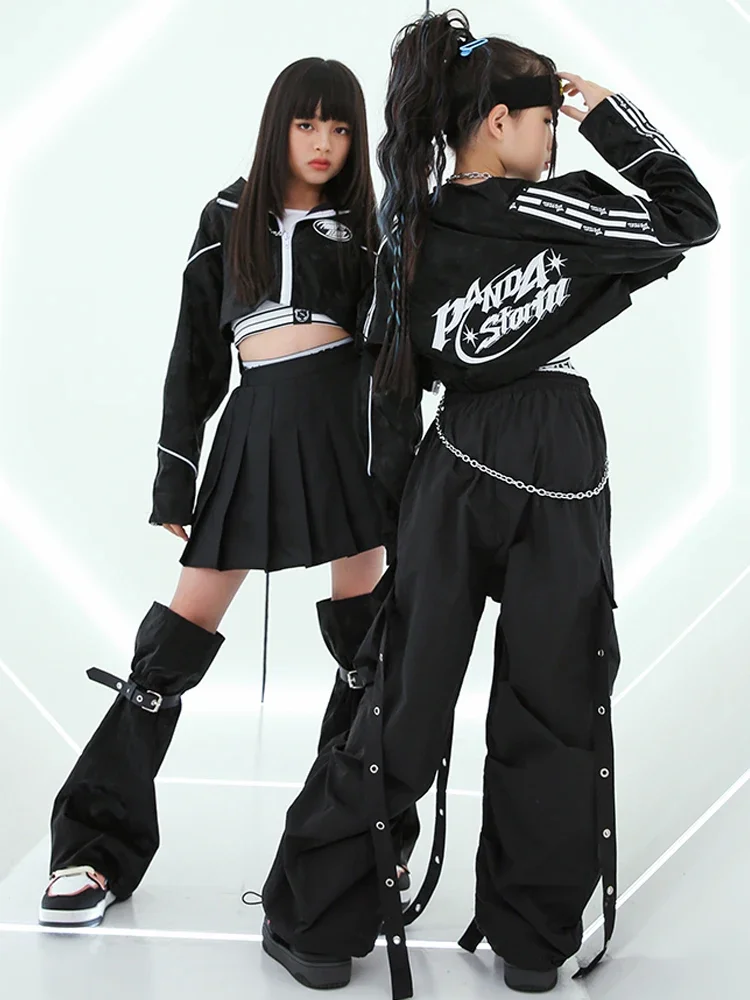 Drum Show Suit Teens Group Performance Costume Kids Jazz Dance Clothes Girls Black Long Sleeves Coat Pants Boys Fashion