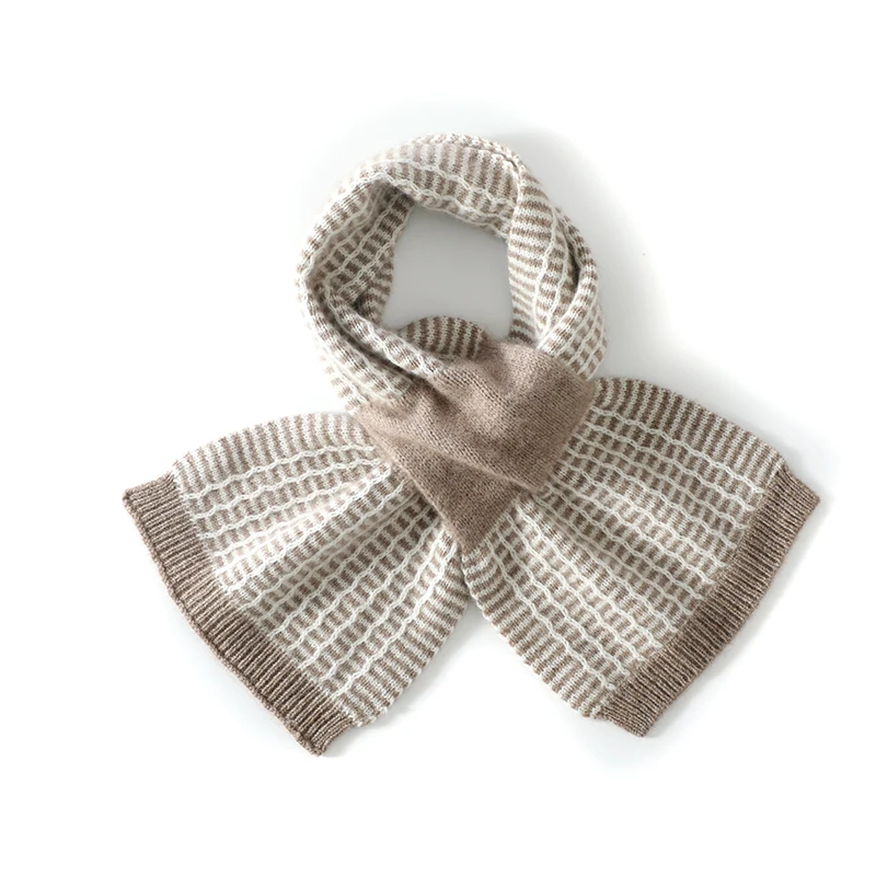 

100% cashmere small scarf with grid pattern fashion/versatile knitted scarf autumn/winter new warm perforated cross neck