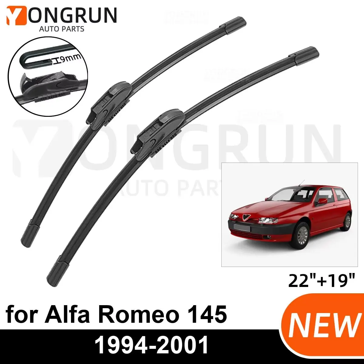 YONGRUN 2PCS Auto Wischer für Alfa Romeo 145 1994-2001 Frontscheibe Scheibenwischerblatt Gummi Zubehör 1994 1995 2001