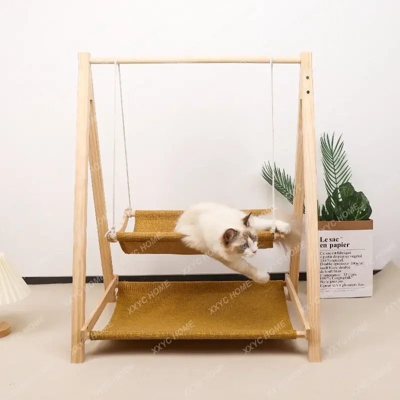 

Cat Hammock Floor Hanging Summer Bedside Hammock Wooden Hanging Nest BedClimbing Rack Cat Swing Nest