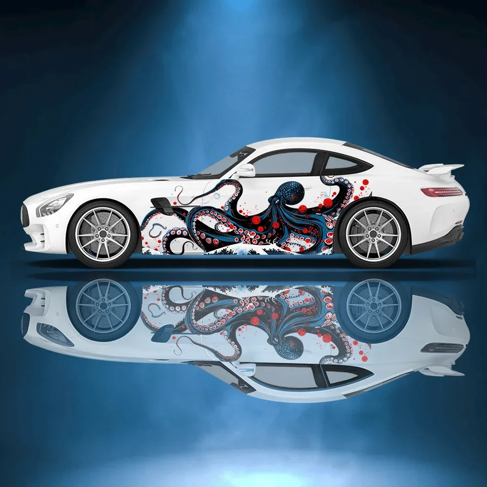 

Черно-красный всплеск осьминога, автомобильные виниловые наклейки, самоклеящаяся наклейка из ПВХ, подходит для грузовиков, внедорожников, украшения, автоаксессуары