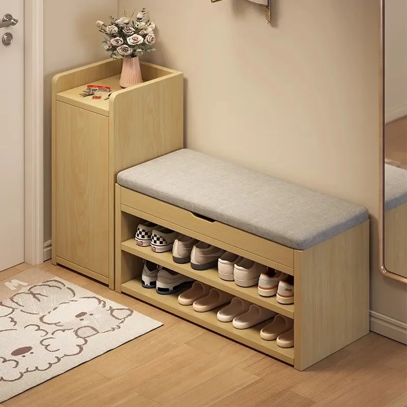 Solid Wood Core Entryway Shoe Bench with Storage Integrated Rack Stool for Hallway Doorway Seating Organizer