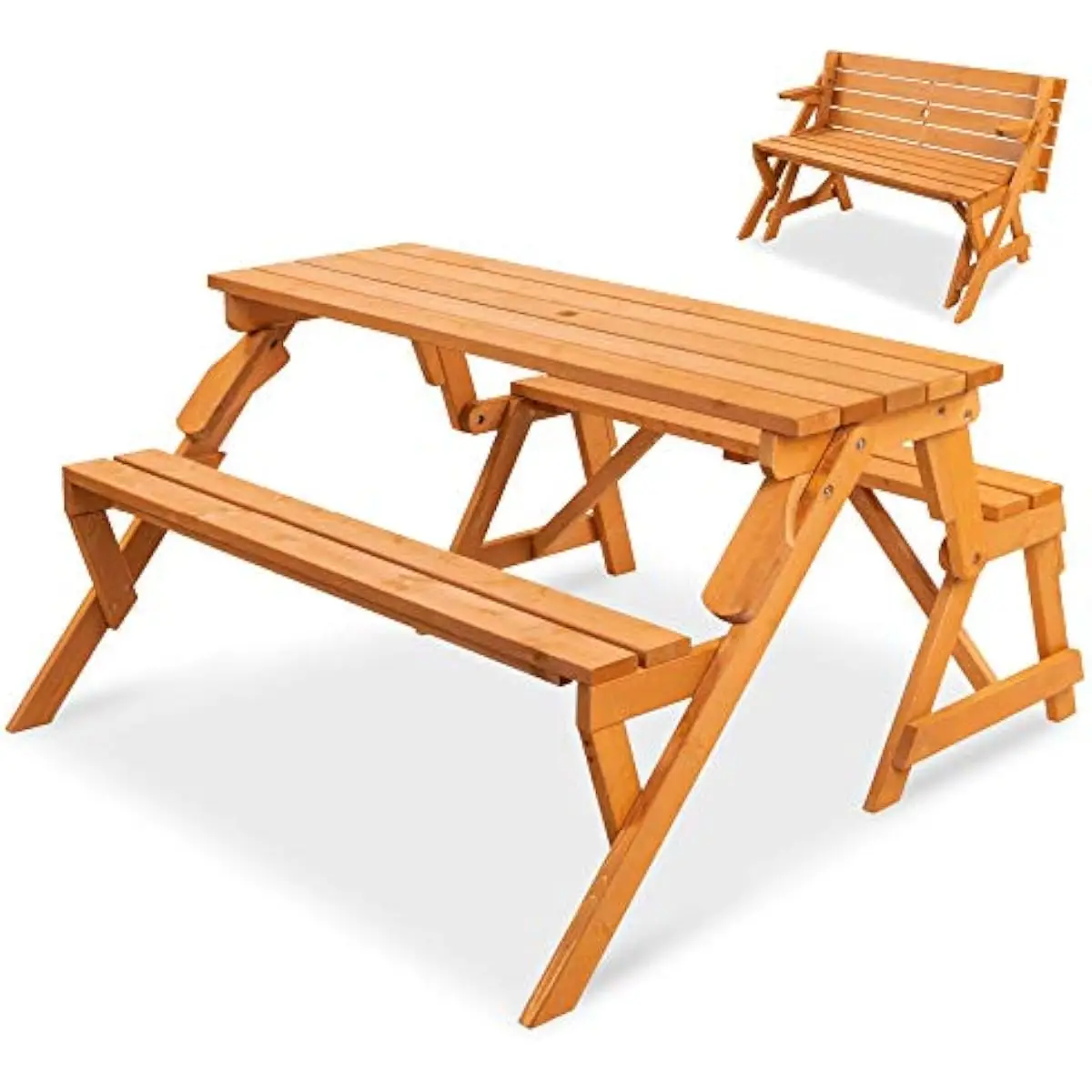Versatile 2-in-1 Outdoor Wooden Seating Solution Converts Instantly Between Picnic Table and Lounge Bench Ideal for Compact Pati