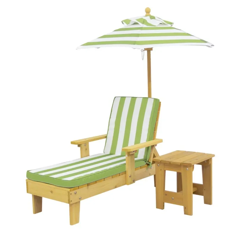 Simple children, four-piece set of cedar furniture and chairs, with umbrella cushions
