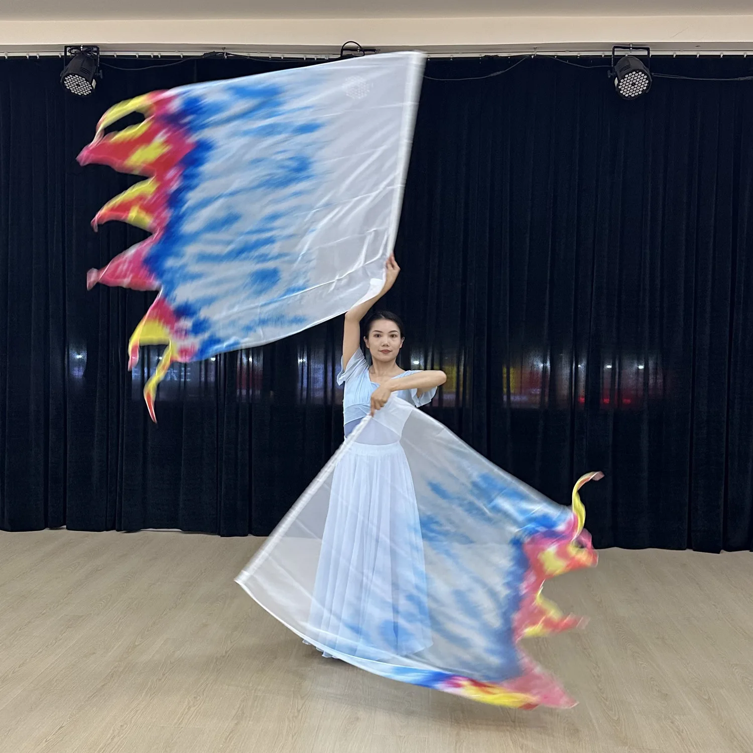 Worship and praise flag, five fingers, white and blue fire, stage performance, silk flag church, wedding decoration props, deli - view 2