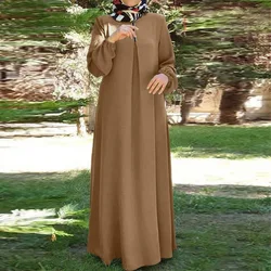 Robe caftan à manches longues et col rond pour femmes musulmanes, abaya à la mode, vêtements islamiques ajustés, caftan Eid Ramadan