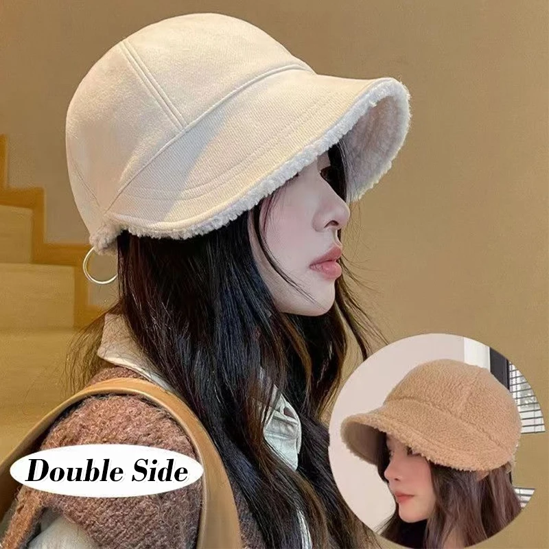 

2023 Trendy Double-sided Men Winter Hats White White Black Lambswool Baseball Cap for Women Warm Plush Trucker Hat Gorras