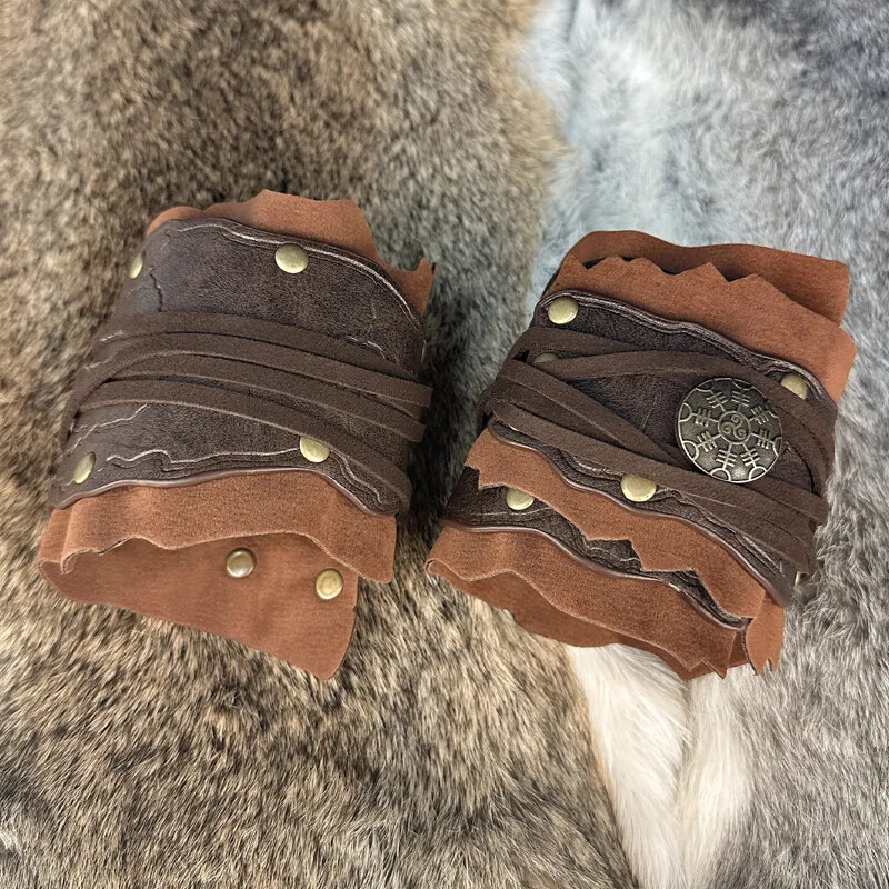 1pc medieval pulseira de pele do falso masculino couro do plutônio braçadeiras guarda de pulso cosplay adereços braço armadura cosplay acessório de halloween