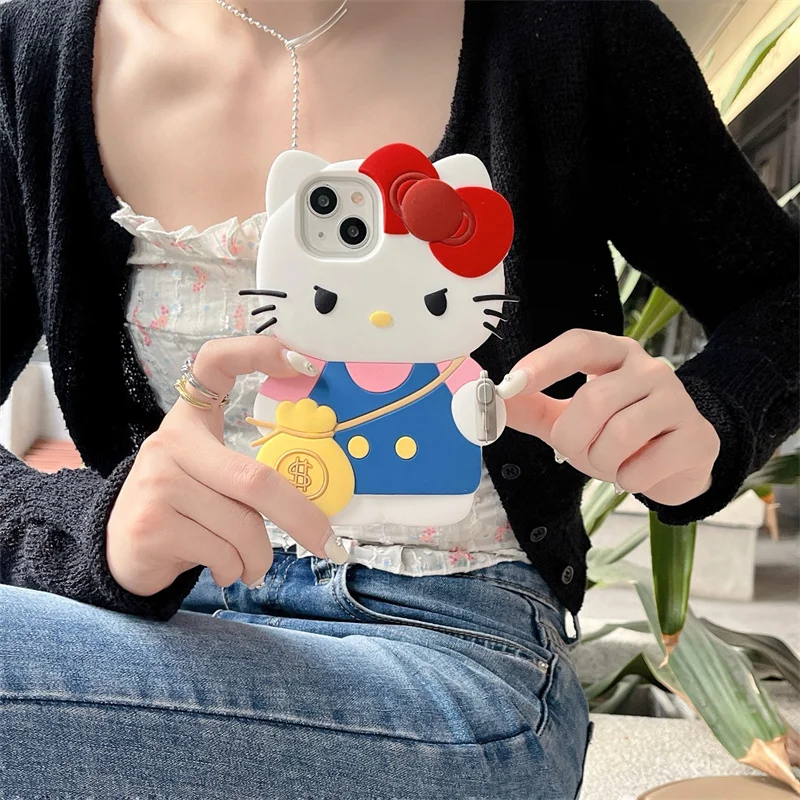 Japan Anime Pink Hello Kitty Sweet Girls Cartoon Phone Case For IPhone 15 14 13 12 11 Pro Max Case Cute Soft Silicone Bakc Cover