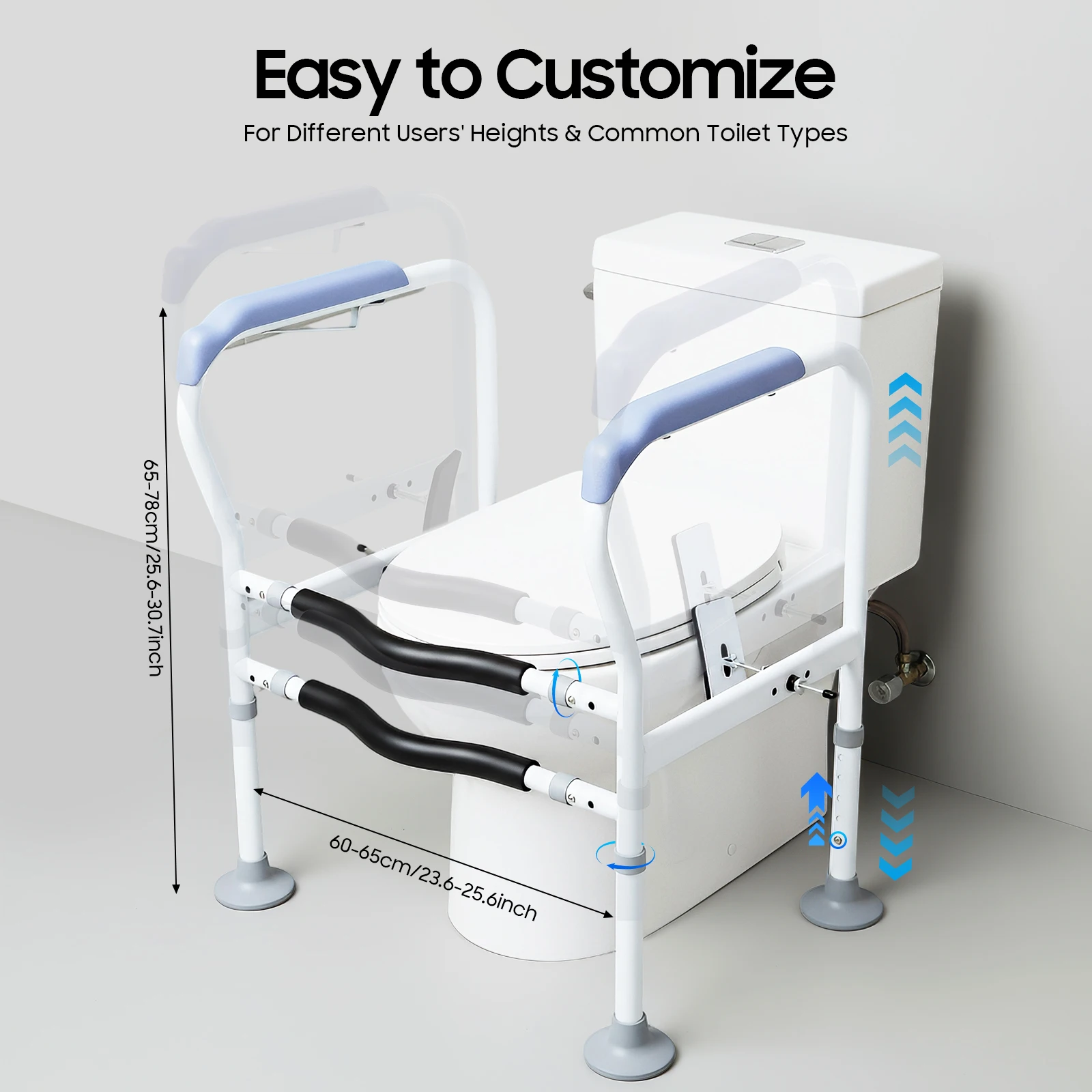 

Toilet Safety Rails Load 150kg Bathroom Safety Frame for Elderly, Pregnant, Disabled, Adjustable Height Length