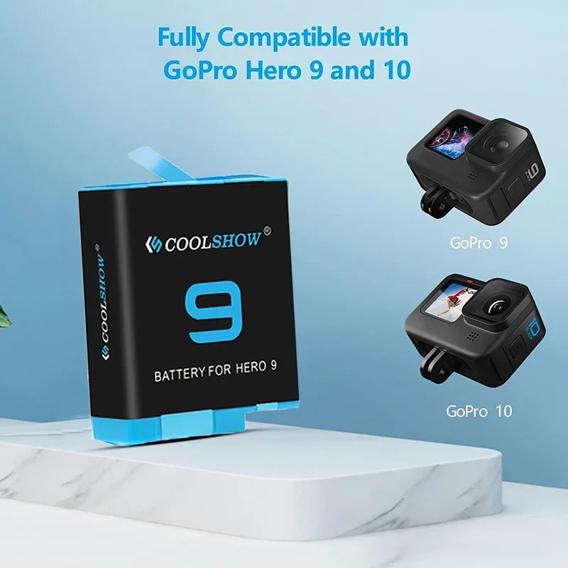 1800mAh para Gopro Hero 9 batería para Gopro Hero 10 batería negra accesorios de cámara para go pro Hero 9 10 baterías