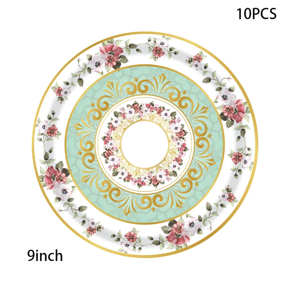 Vintage Blumenmuster Teegeschirr-Set Elegante Rosa Pappteller Tassen Servietten EVJF Mädchen Geburtstag Brautparty Hochzeitsdekoration – Detail 5