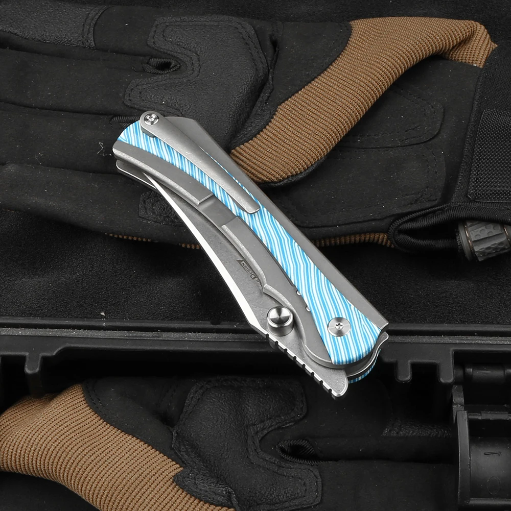TWO SUN TS283 cuchillo plegable 14C28N Blade TC4 mango de aleación de titanio cocina Camping supervivencia al aire libre herramientas EDC