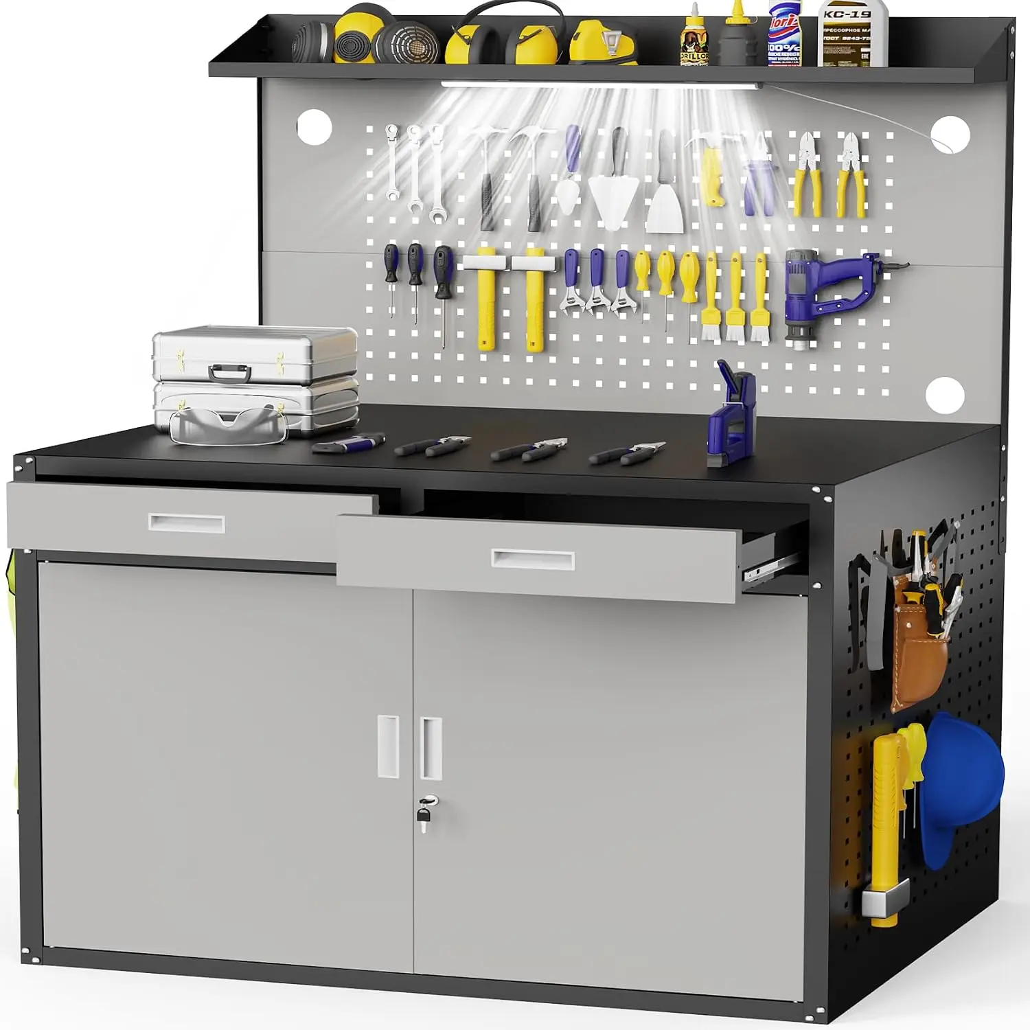 

48-дюймовый рабочий стол, сверхмощный верстак емкостью 2000 фунтов с ящиками и местом для хранения вещей