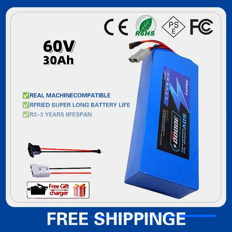 

Aleaivy 60V 30Ah Electric Bike Lithium Battery Pack 30000mAh Li ion Ebike Battery for Bicycle Scooter Motorcycle with Charger