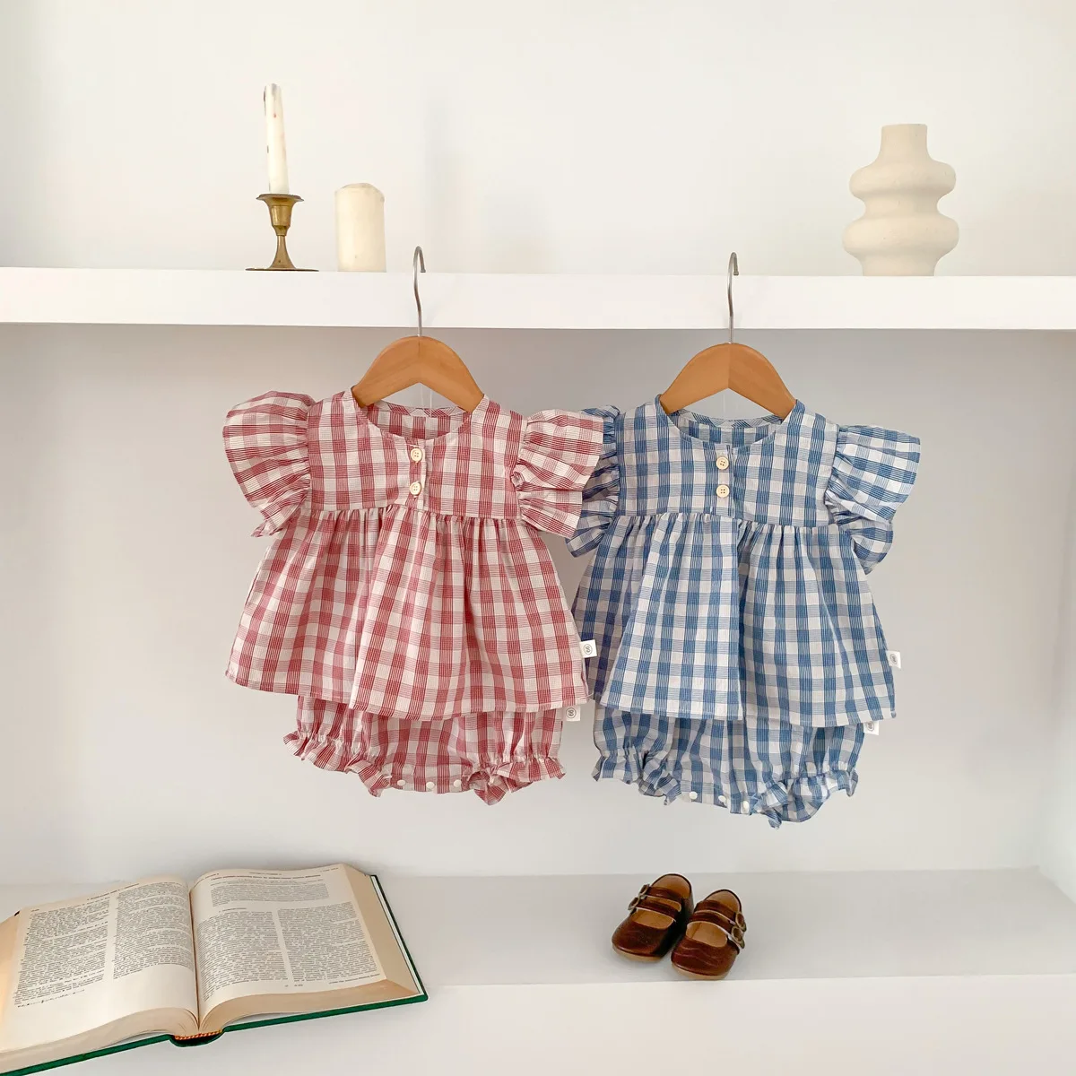 MILANCEL Baby Girls Summer Clothes Ruffle Tee And Bloomer 2Pcs Girls Outfit Plaid Tee Suit