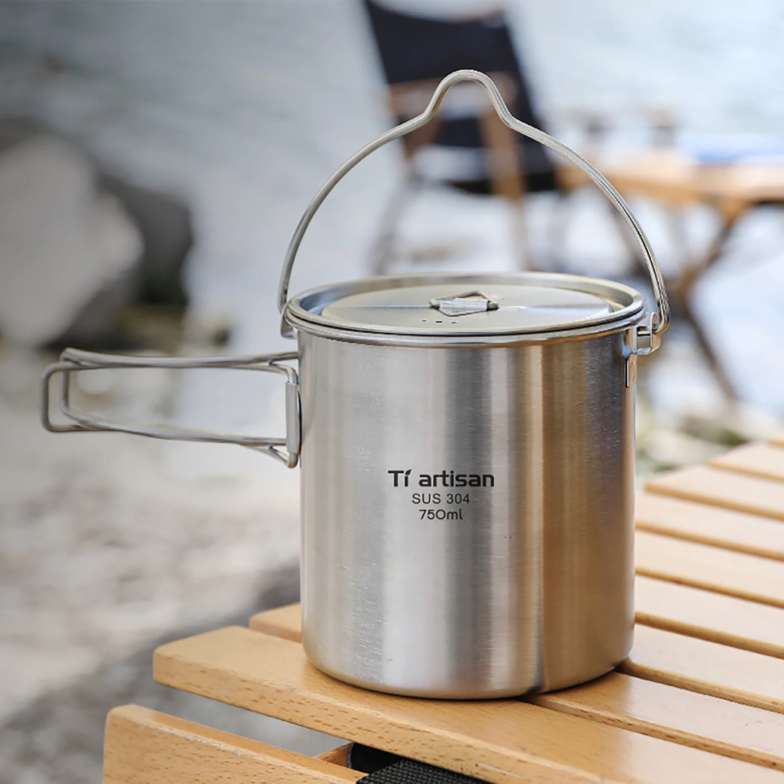 Tiartisan 750ml Stainless Steel Hanging Pot Outdoor Picnic Portable Foldable Handle Camping Water Cup Tea Pot Coffee Mug