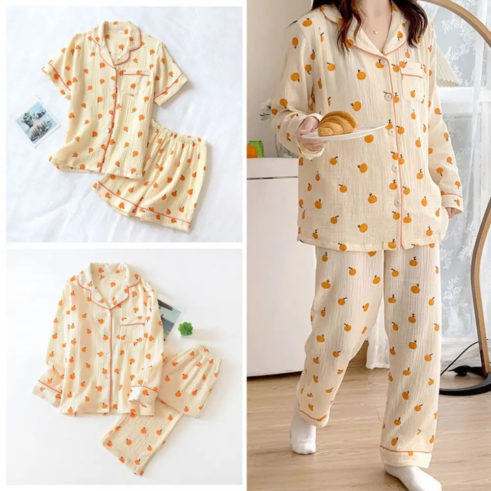 

Cute V-neck Fruits Pajamas Suit Loose Sweet Two Piece Nightwear Homewear Short-sleeves Women Short Sleepwear Home