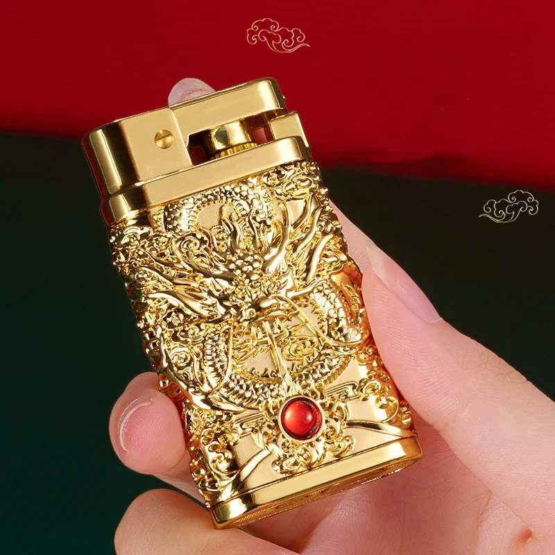 New Press Bomb Cover Ignition Lighter Metal Heavy Hand Embossed Lighter Retro Grinding Wheel Kerosene Lighter Gift For Men