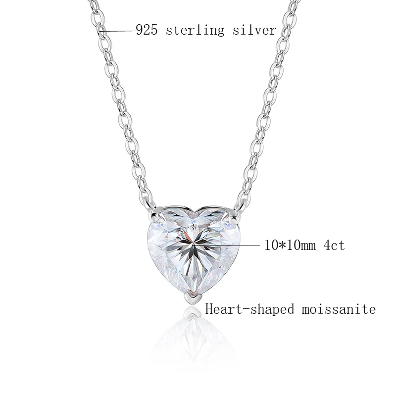 OEVAS 100% 925 Sterling Silver 10*10mm 4 Carat D Color Heart Moissanite Pendant Necklace For Women Sparkling Party Fine Jewelry