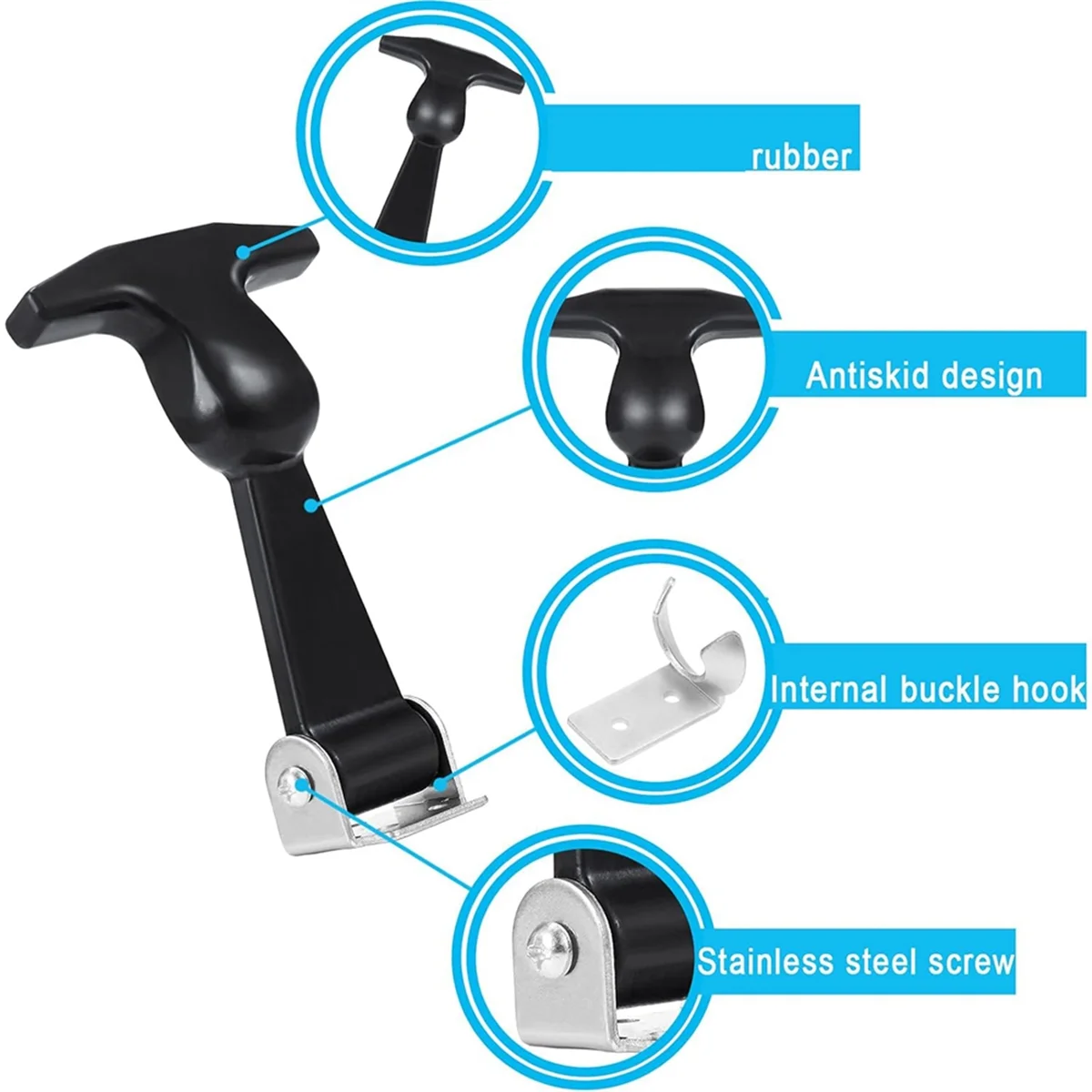 ABNJ 4 Pieces Elastic Stainless Steel Rubber Hood Catch Flexible T-Handle Hasp Rubber Flexible Draw Latches with Brackets