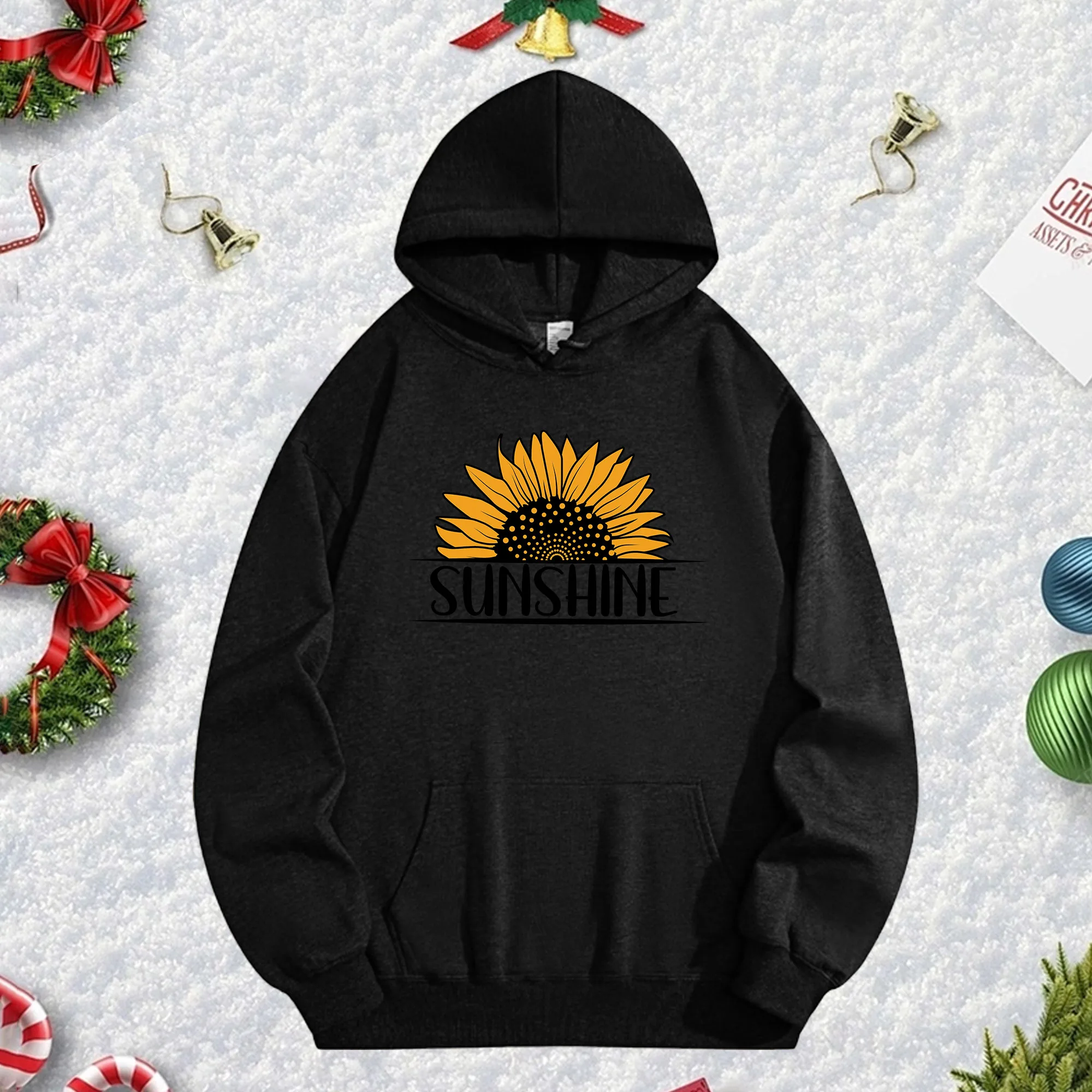 

Черная толстовка унисекс Love Sunshine 270G, уютный флисовый пуловер для зимы, рождественского и новогоднего праздничного наряда