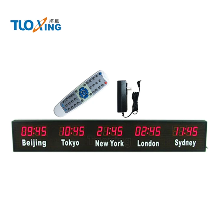 Large Digital Alpha-Numeric LED Time Clock AC Motor Aluminum & Plastic Material Multi-Time Zone Timer