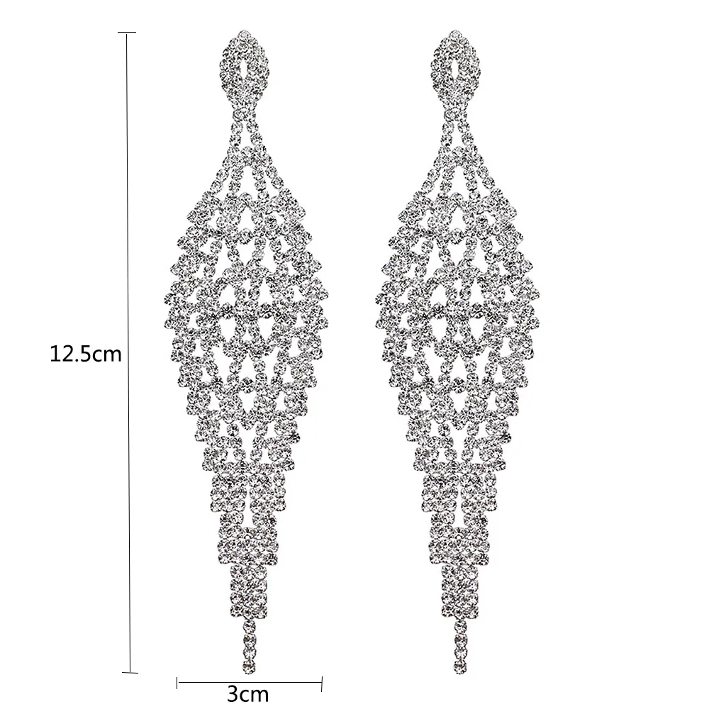 TREAZY Luxury Rhinestone Big Statement Earrings for Women Hollow Leaf Shape Crystal Long Drop Earrings Hanging Wedding Jewelry