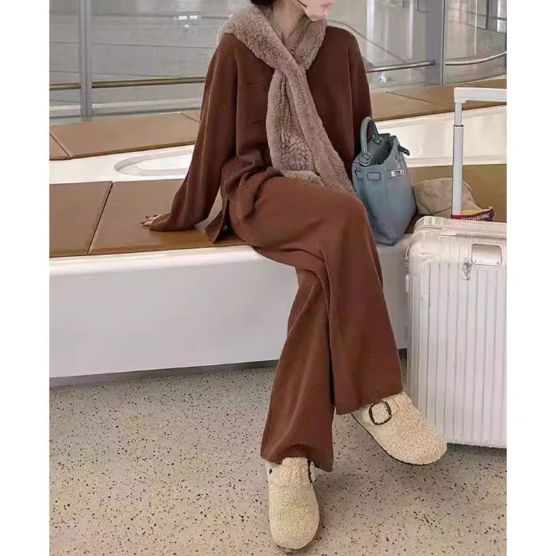 طقم بناطيل رجالي طقم مكون من قطعتين سترات منسوجة برقبة على شكل V وأكمام طويلة وسراويل طويلة بأربطة وخصر مطاطي Y2k ملابس الشارع #3