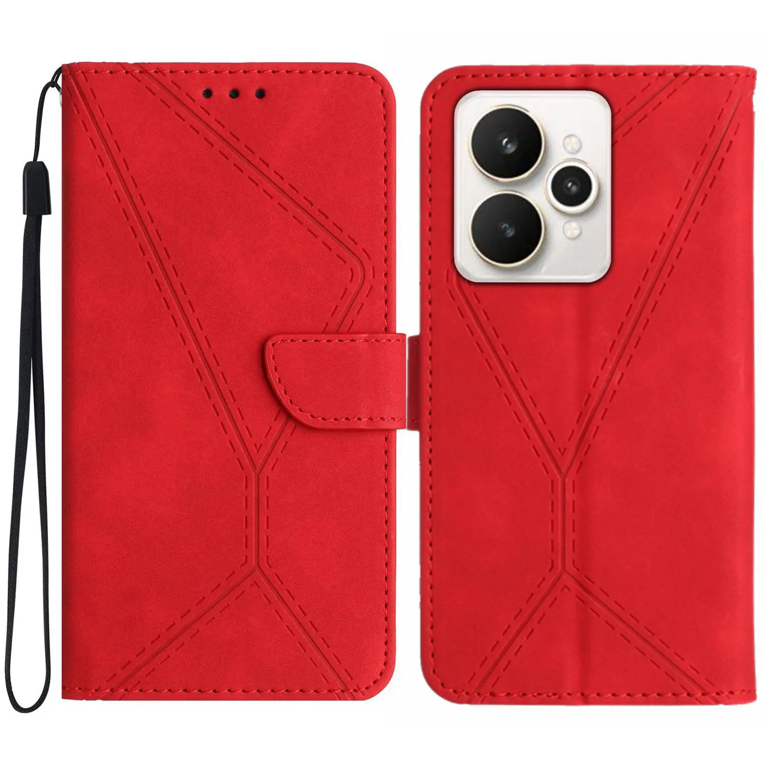 

For Realme 15 5G / Realme 15 Pro 5G Case Skin Touch Lines Imprinted PU Leather Flip Phone Cover - Red