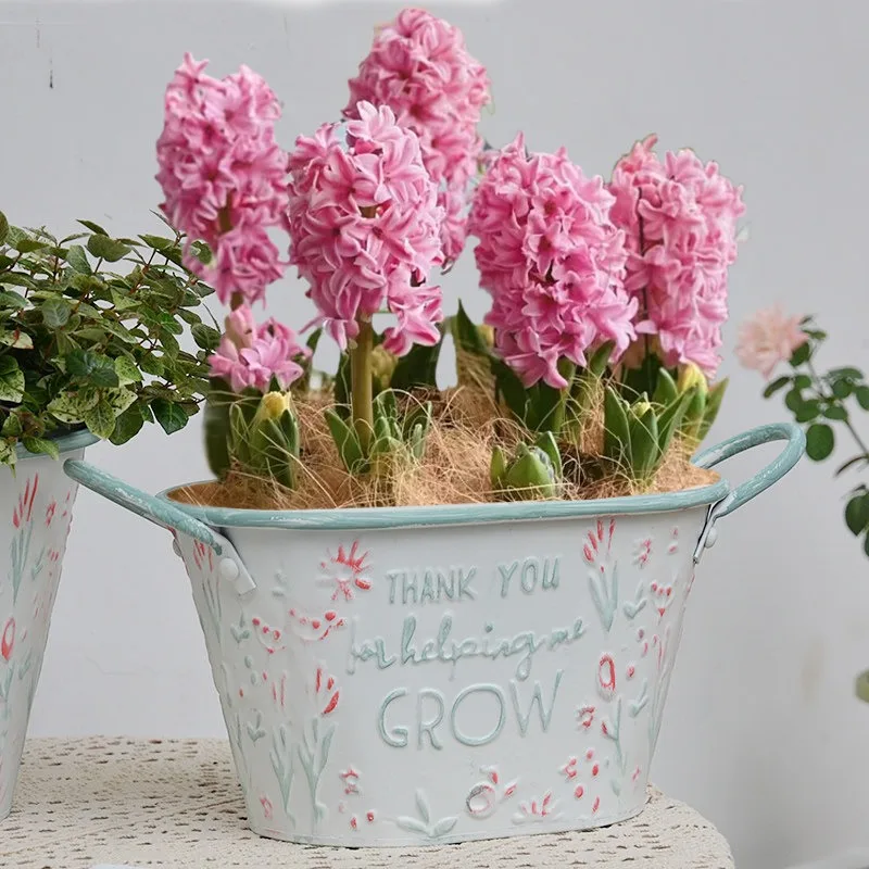 French Hand-painted Retro Wrought Iron Flower Pot Garden Sundries Storage Box Flowers Pots  Planters Pots Горшок Для Цветов