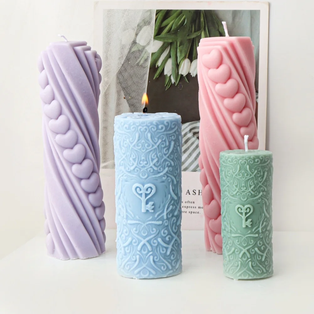 DIY Heart Spiral Resin Column Silicone Candle Mold Carved Key Column Resin Soap Mold for Clay Candle Home Decor Creative Gift
