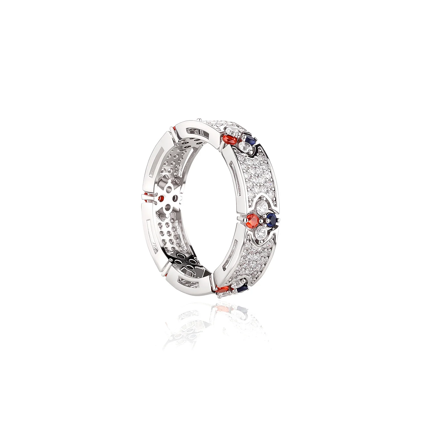 Four Leaf Clover Ring Green CZ Zircon Iced Out Micro Pave Starry Sky Ring Hip Hop Jewelry Fashion Couple Rings For Men Women