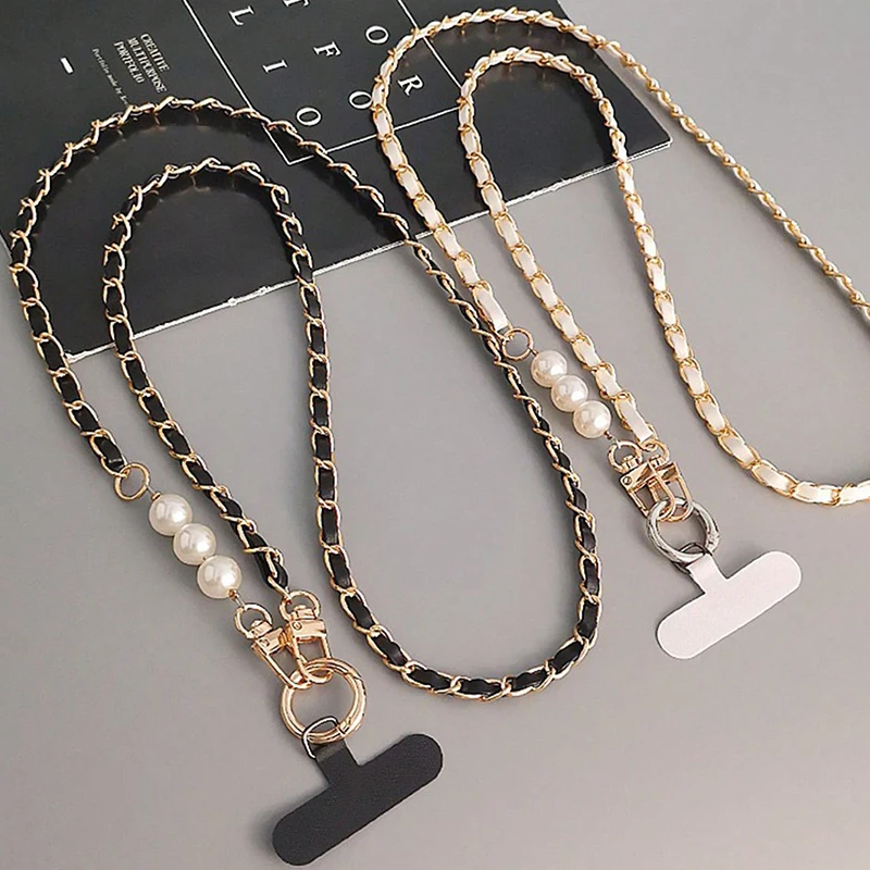 Mobile Phone Lanyard Women's Long Neck and Shoulder Strap Phone Case Universal Lanyard Long Crossbody Pearl Pickup Chain